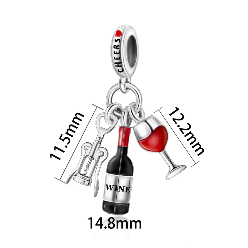 FewDook 2025 New Summer Juice Red Wine Series Wine Glass,Drink,Glass Cheers Dangle Charm Fit Pan Charms Fine Bracelet DIY Party Jewelry Designer for W