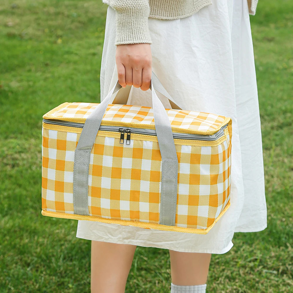 Outdoor Thickened Insulated Lunch Handbags Large Capacity Camping Storage Bags Waterproof Checkered Picnic Cold Protection 250624