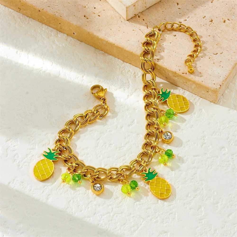 DIEYURO 316L Stainless Steel Pineapple Zircon Pendant Bracelet For Women New Trend Fashion Hand Chain Jewelry Holiday Gift X250625
