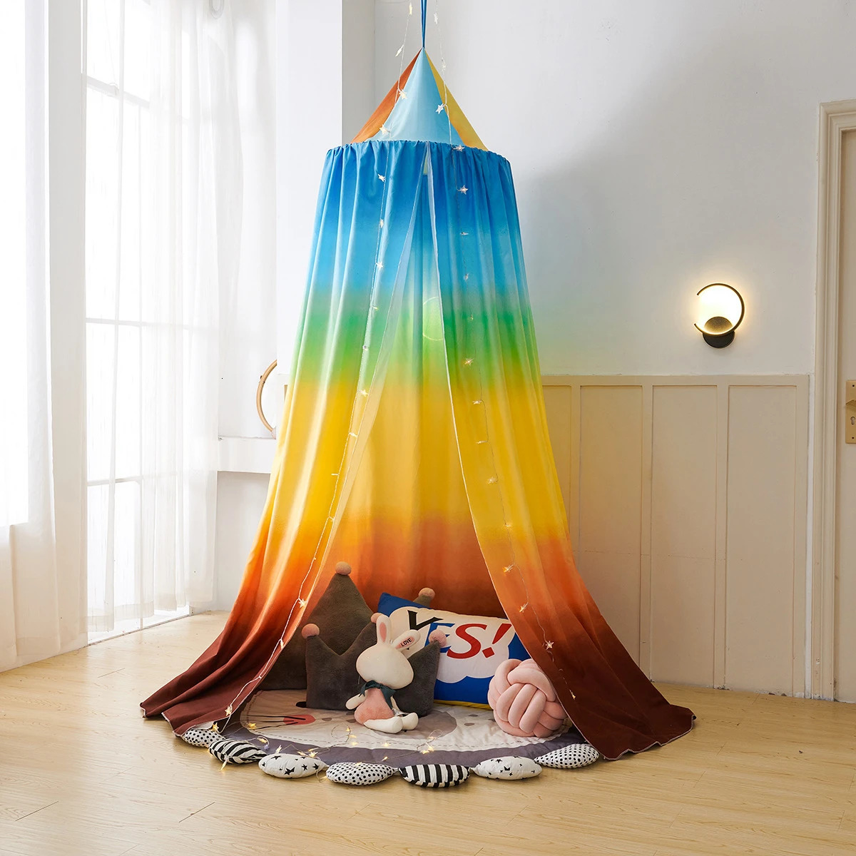 Childrens Mosquito Net Printing Rainbow Childrens Canopy Bed Valance Curtain Household Dome Shading Tent Free Installation 250624