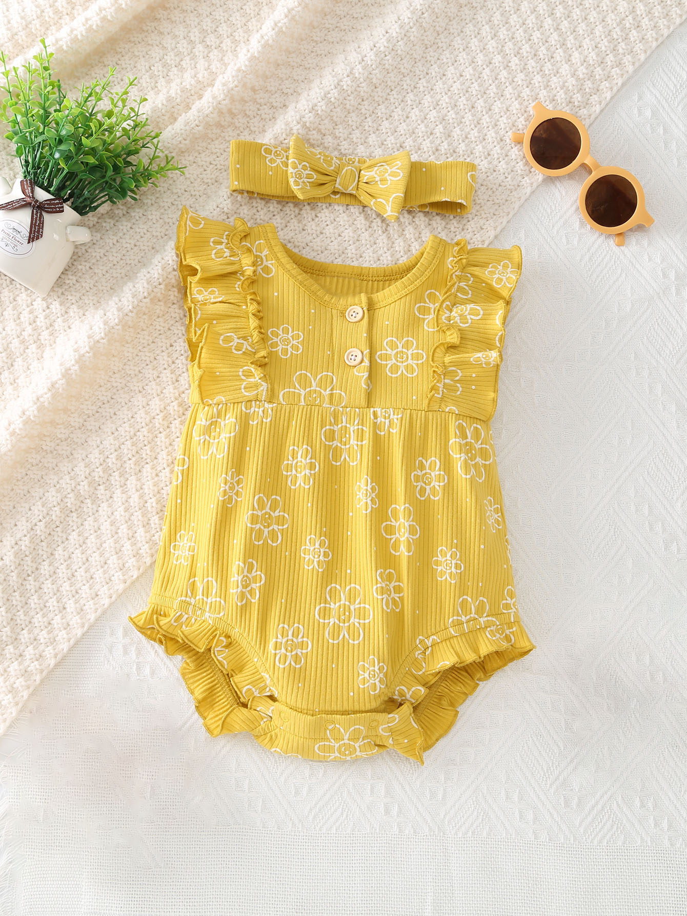 Newborn Baby Onesie Ruffled Modal Jumpsuit Short-sleeved Onesie Children's Summer Clothes Clothes