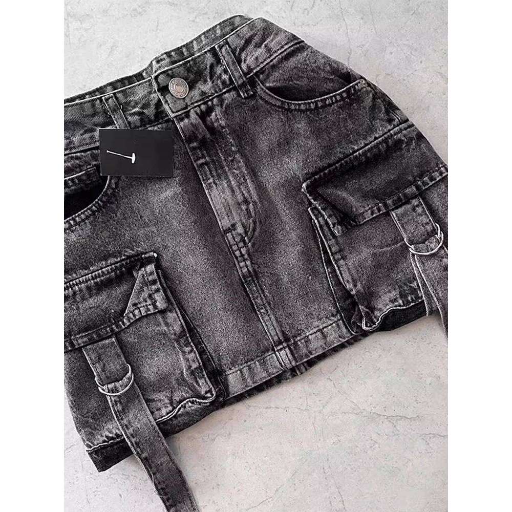 Haruku Denim Plaid Skirt Women Sexy Multiple Pockets Mini Skirts Vintage Y2K New Fashion 2025 Lady Casual Versatile Streetwear