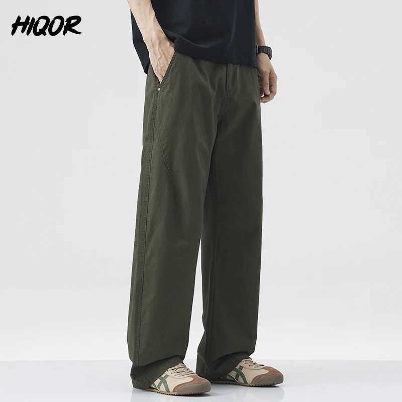 HIQOR American Casual Straight Pants Spring Mens Pants Summer Y2k Cargo Pants Baggy Man Armygreen Harajuku Jogging Trousers Man X250625