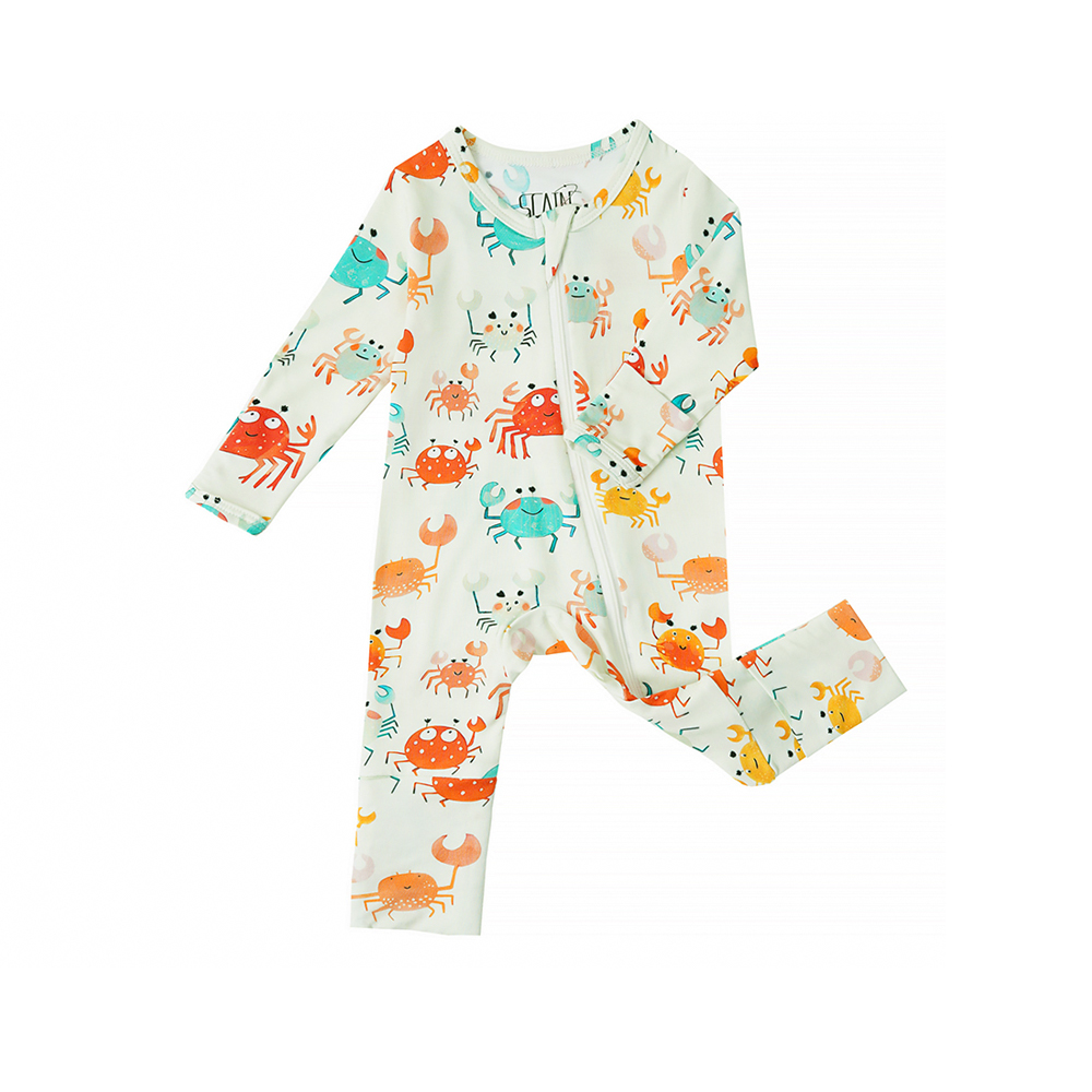 Unisex Custom Printed Two-Way Zipper Infants Pajamas Long Sleeve Bamboo Baby Rompers Bamboo Soft Fabric