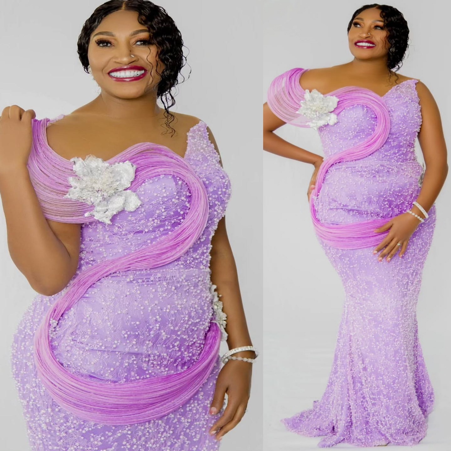 Lilac Blue Mermaid Prom Dresses 2025 Sequined Flower Stylish Evening Formal Party Second Birthday Engagement Gowns Plus Size Dress For Special Occasio