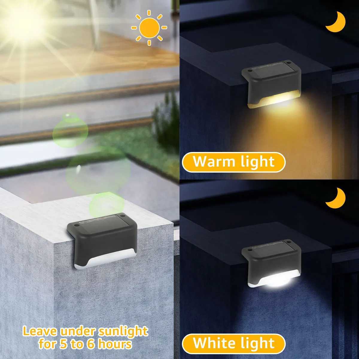 Warm White Solar Fence Lamp LED Solar Step Lamp Outdoor Step Light Waterproof Garden Decor Lamp for Patio Stairs Railing Pathway XJ250624