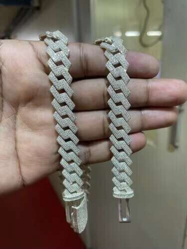 925 Sterling Silver 14K White Gold Mens Cuban Chain 18mm 22inchVVS1 Moissanite Diamond Pendant Charm Excellent Touch