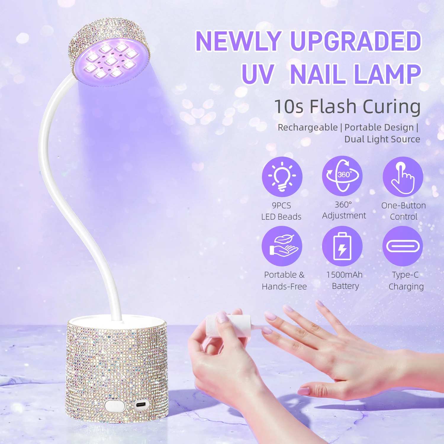 360° Rotating Rechargeable Nail Lamp Cordless UV LED Light Portable Folding With 2 Timers Setting Nails For Home Salon 250625