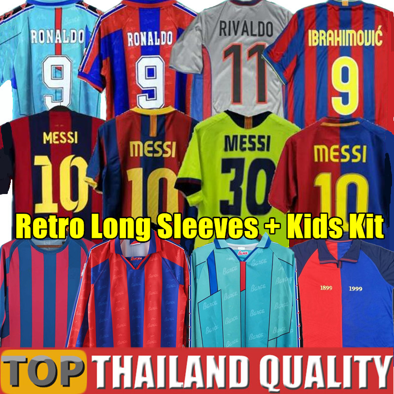 Retro Soccer Jerseys RONALDINHO A.INIESTA BARCALONA 02 04 06 08 XAVI RIVALDO HENRY PUYOL 10 12 14 16 18 vintage football shirt classic 2006 2010 long sleeves kids kit