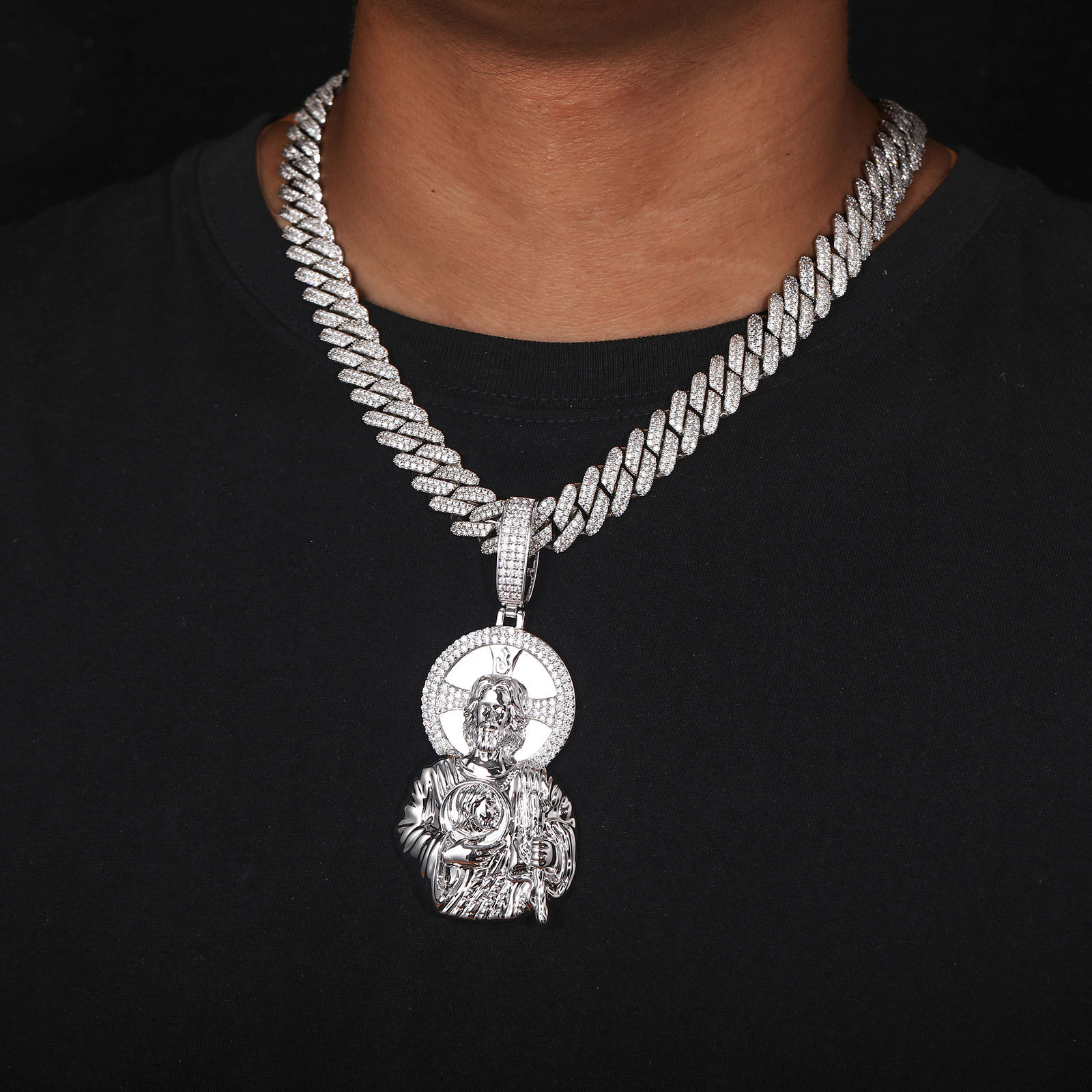 Vintage Portrait Pendant Necklace 5A Zircon 18k Real Gold Plated Hip Hop Jewelry