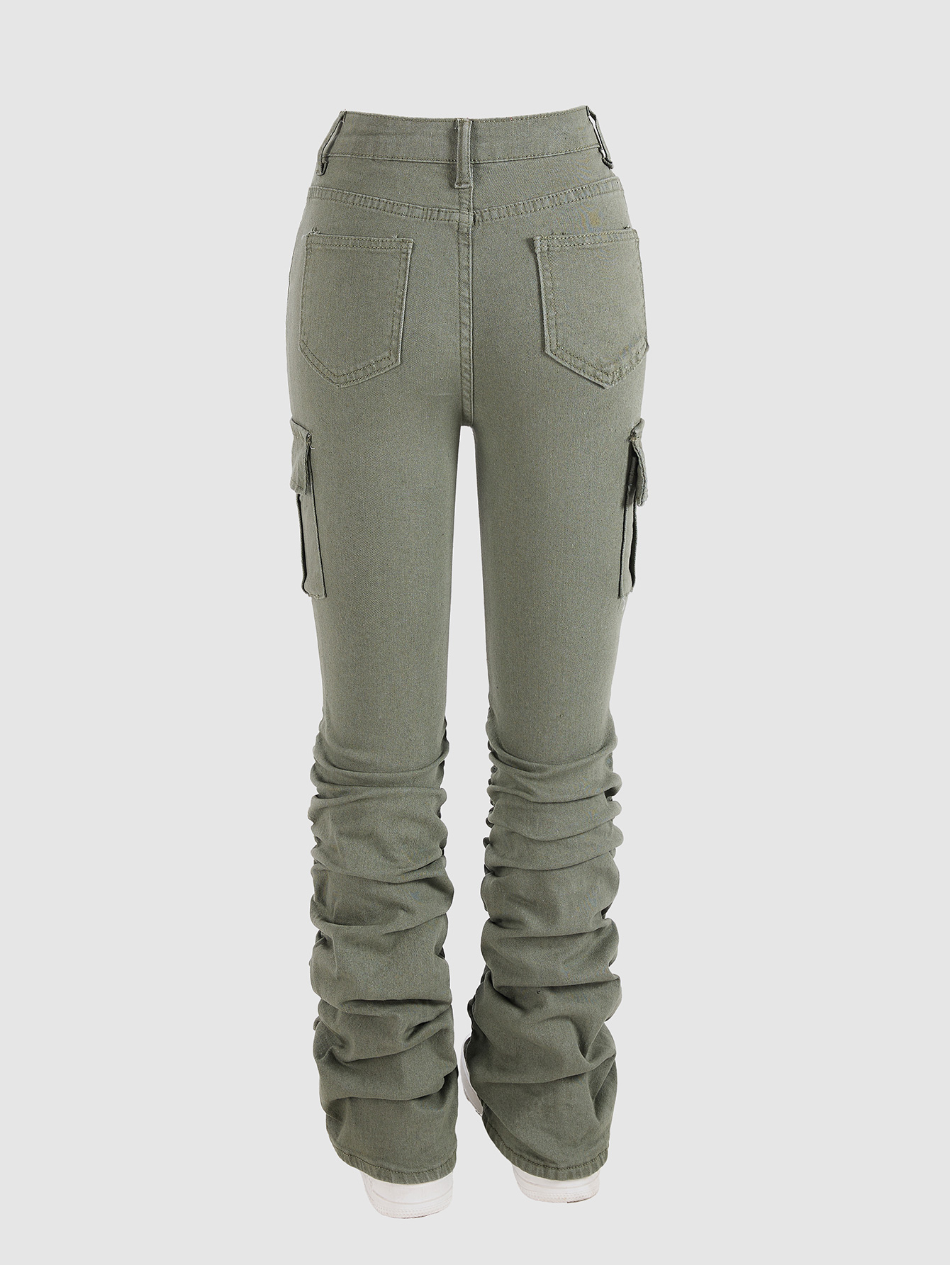 Girls' Military Green Workwear Denim Pants - Fashionable Long Jeans for Kids