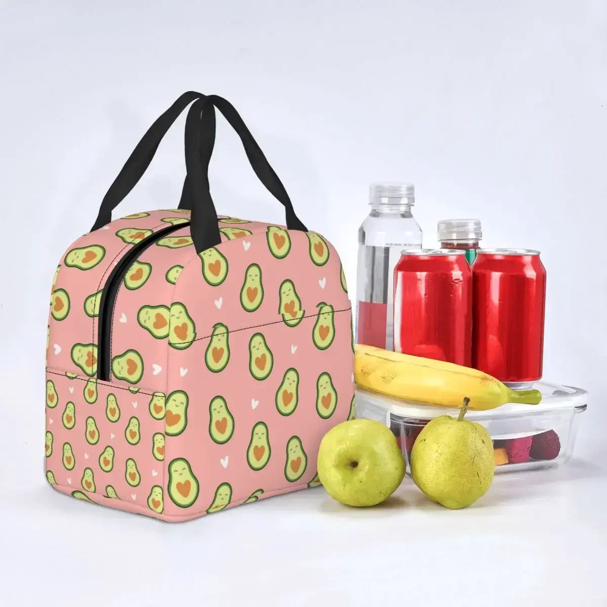 Cute Avocado Pattern Insulated Lunch Tote Bag for Women Resuable Cooler Thermal Bento Box Kids School Children 250624