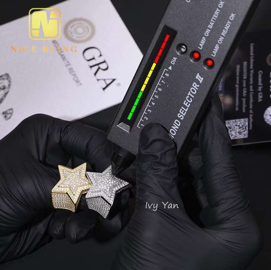 Popular Custom Star Shape Hip Hop Style Jewelry Men Ring Iced Out VVS Moissanite Diamond 925 Sterling Silver Men Women Rings