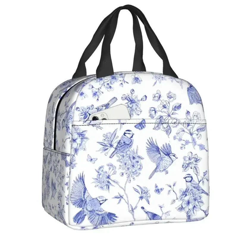 French Toile De Jouy Inspired Pattern Lunch Box Women Cooler Thermal Food Insulated Bag School Children Student Tote Bags 250624