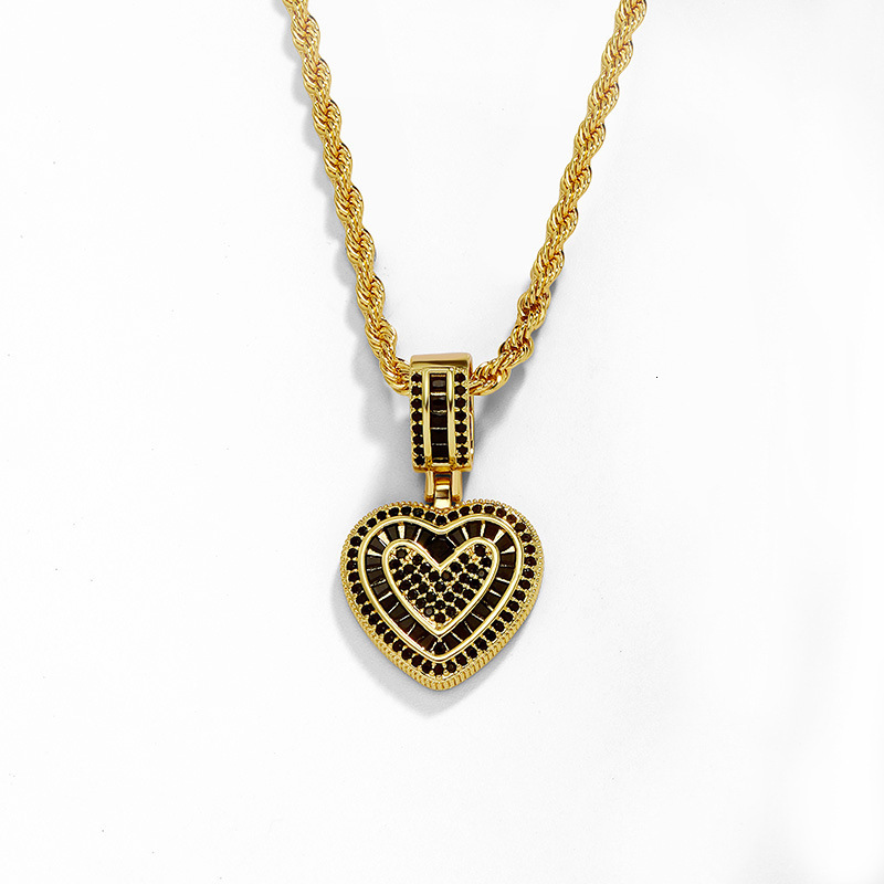 New In 14k Gold Plated Heart-shaped Pendant Necklace For Women Cubic Zirconia Collarbone Chain Metal Hip Hop Accessories Sweater Chain Womens Accessor