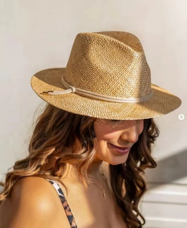 Large Brim Straw Hat Raffia Hand-woven Pattern Straw Hat Sun Protection Beach Sun Hat Womens British Retro Basin Hat 250624