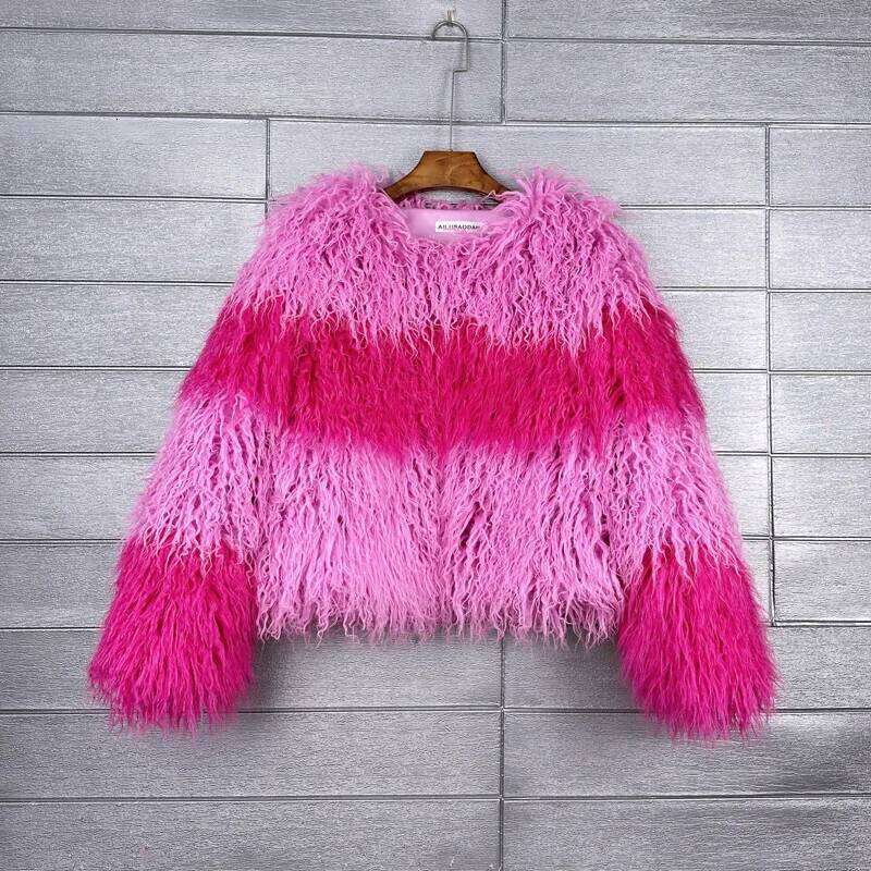 Faux Fur Coats Women Lamb Wool Short Coat Thick Warm Y2k Streetwear Elegant Pink Jackets Open Jacket