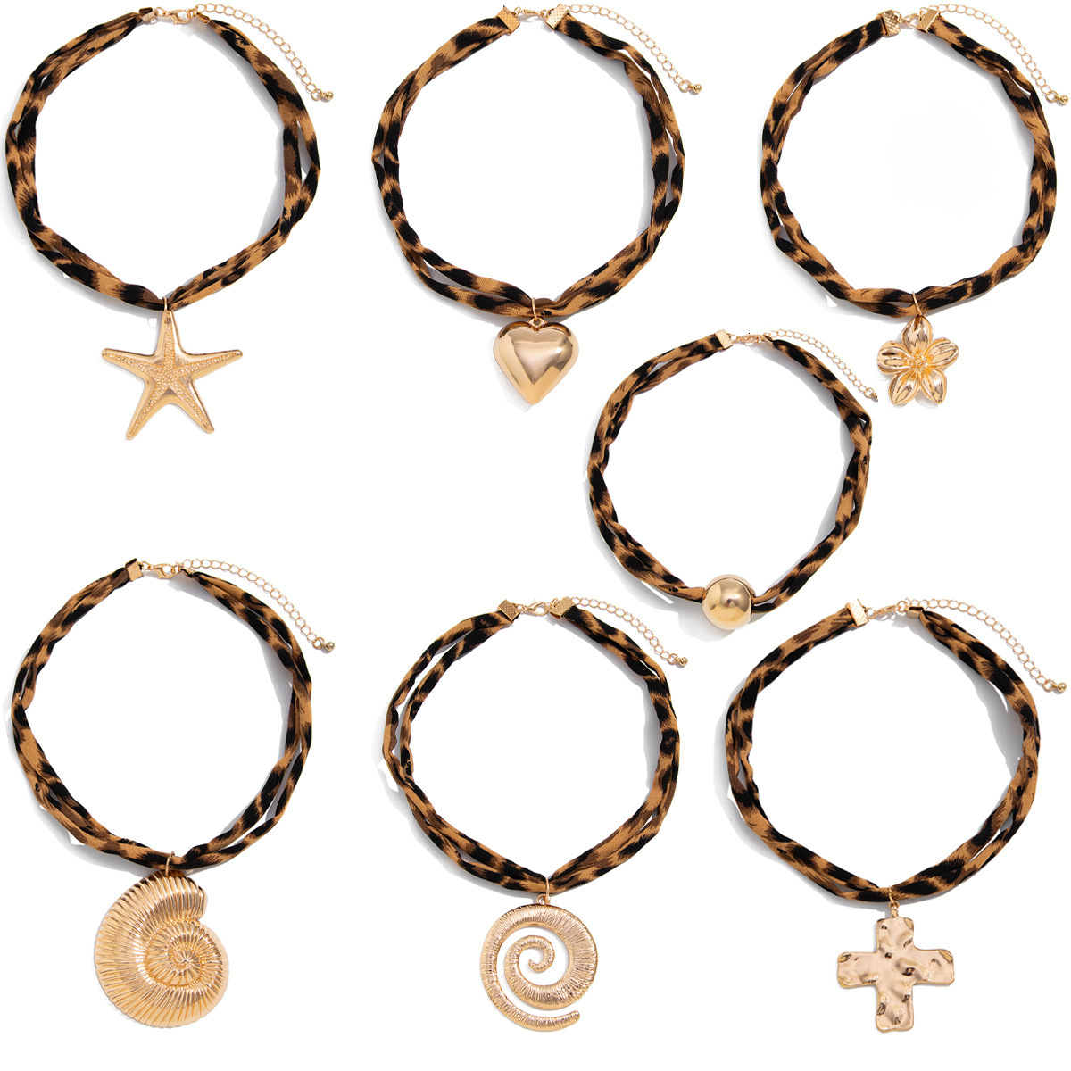 Ocean Style Exaggerated Starfish Pendant Clavicle Niche Leopard Print Short Flower Choker Necklace