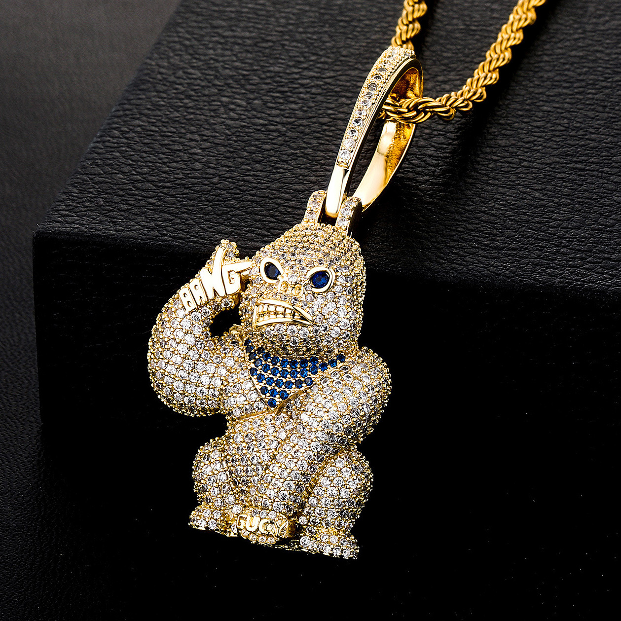 New In 14k Gold Hip Hop Iced Out Full Diamond Gorilla Pendant Necklace For Men And Women Fine Quality Bling Cubic Zirconia Punk Rock Rapper Jewelry Ac
