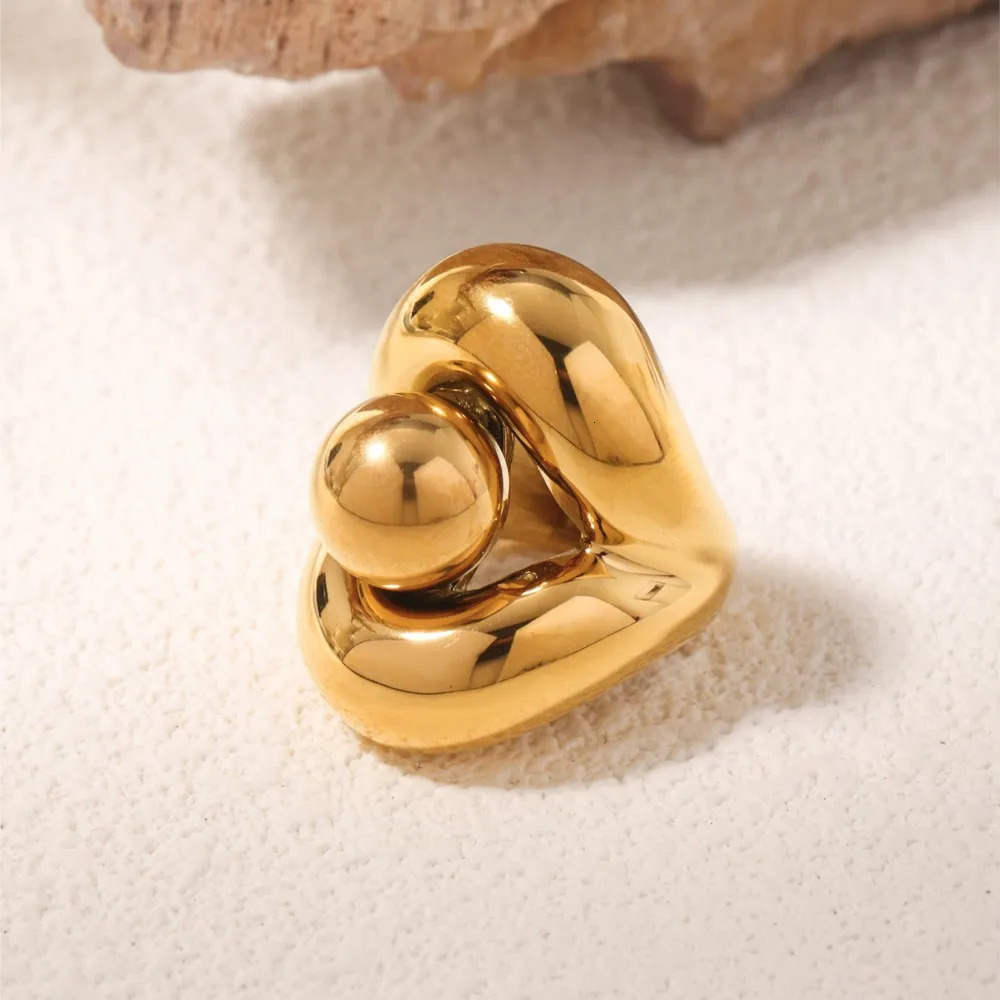 Womens Two-tone Large Rings In Stainless Steel 18k Gold Plated Silver Color Hyperbole Hip Hop Rock Style Chunky Ring For Women 250624