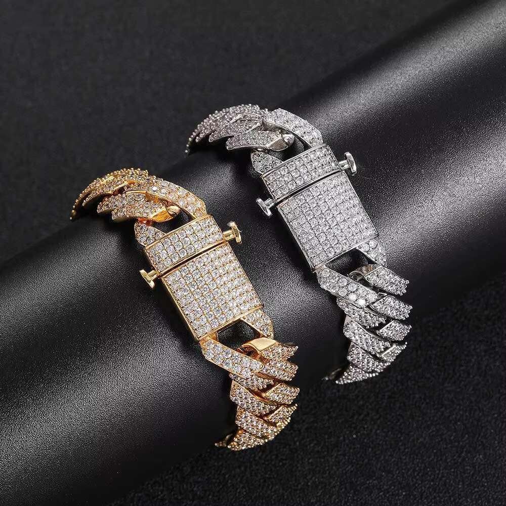 Hip Hop Styles Gold Plated Brass Full Diamond Zircon Iced Out Micro Paved Miami Cuban Link Chain Jewelry Necklace for Mens