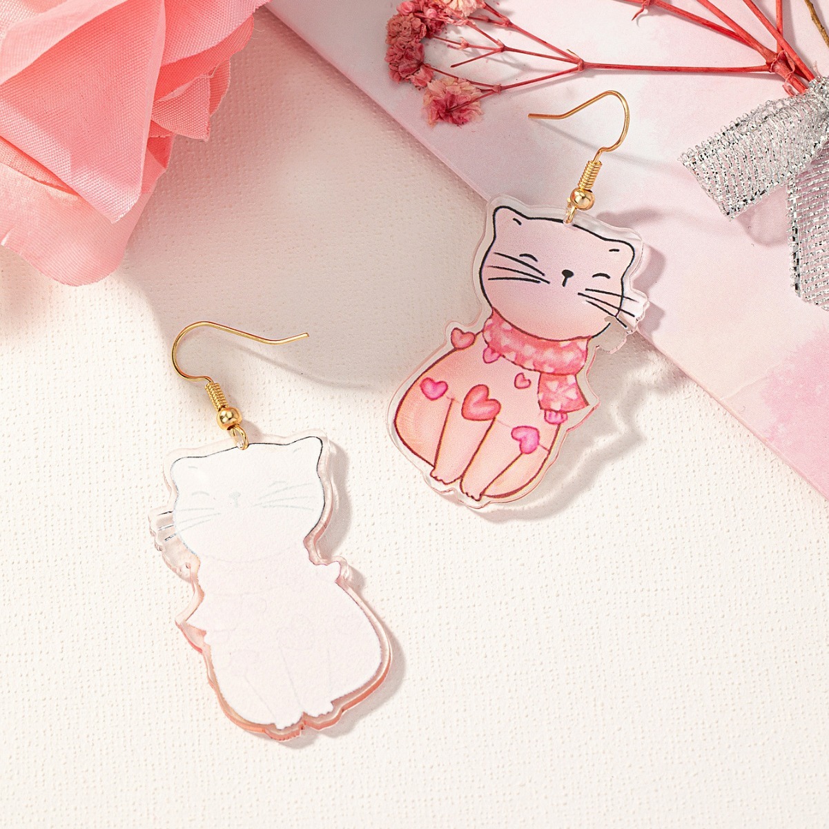 1 Pair Valentine's Day Cat Dog Acrylic Women's Earrings Necklace Jewelry Accessories Pendant