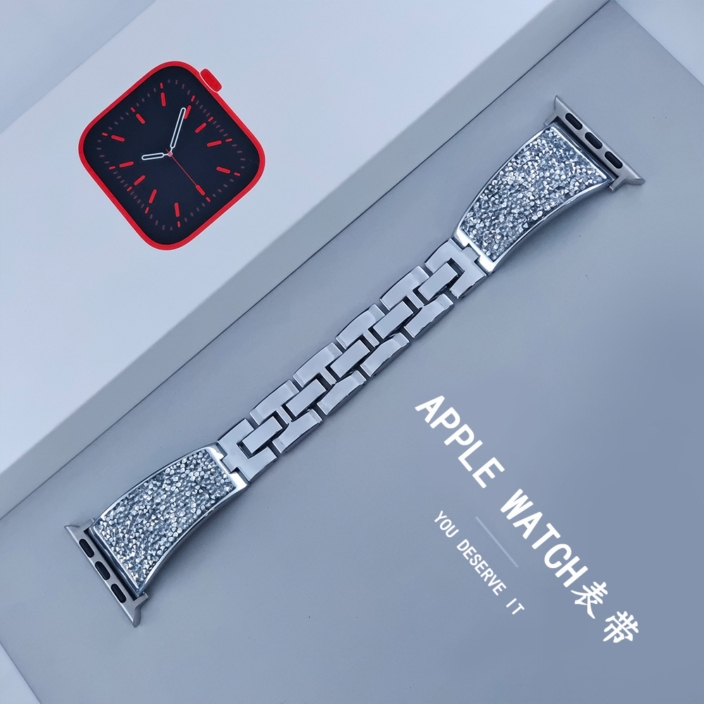 Luxury High-End Rhinestone Stainless Steel Apple Watch Band - Fashion Bling Metal Strap for Apple Watch Series 8 & Compatible Models