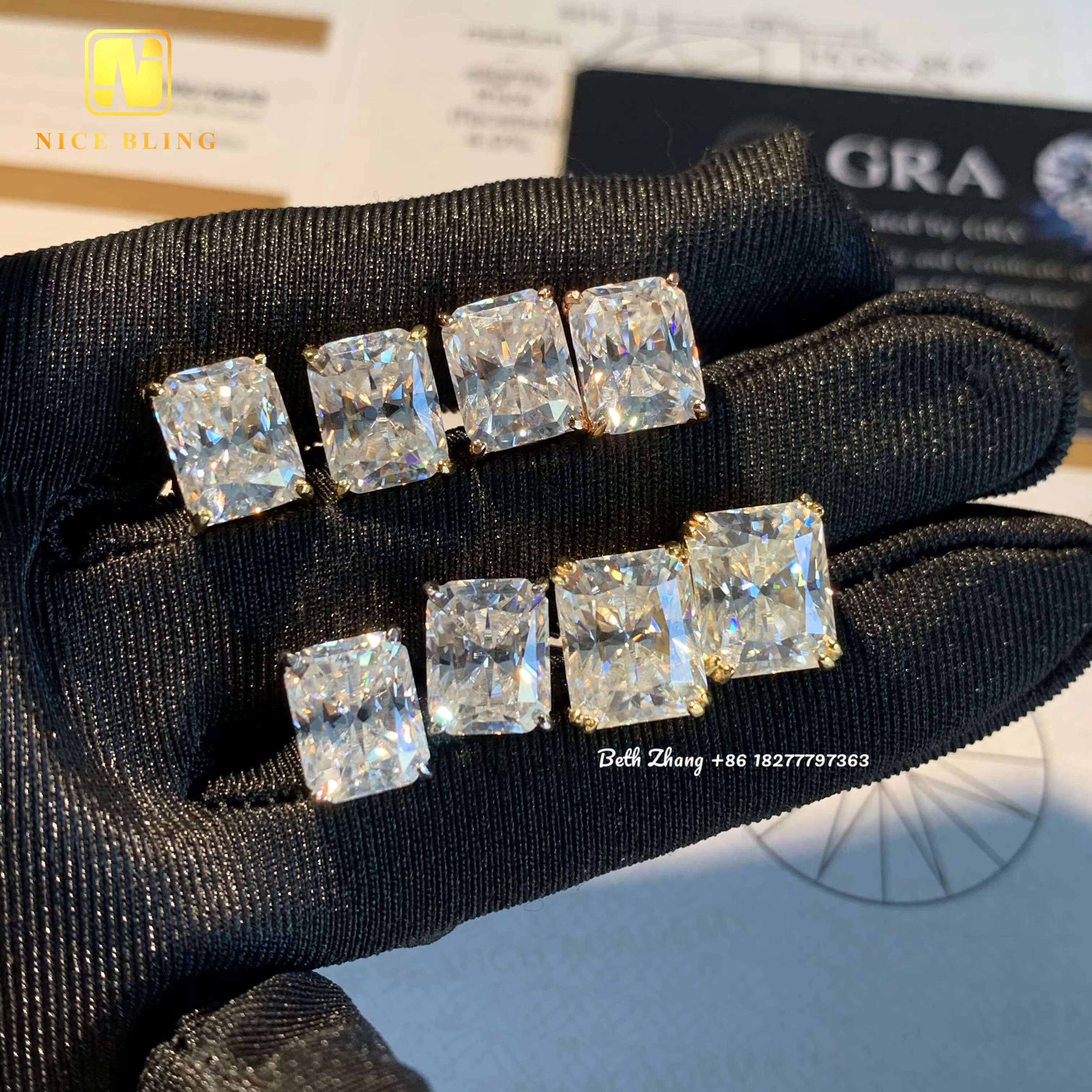 Factory Price Radiant Cut Moissanite Diamond Studs 925 Sterling Silver Jewelry Hip Hop Fashion Earrings for Men and Women