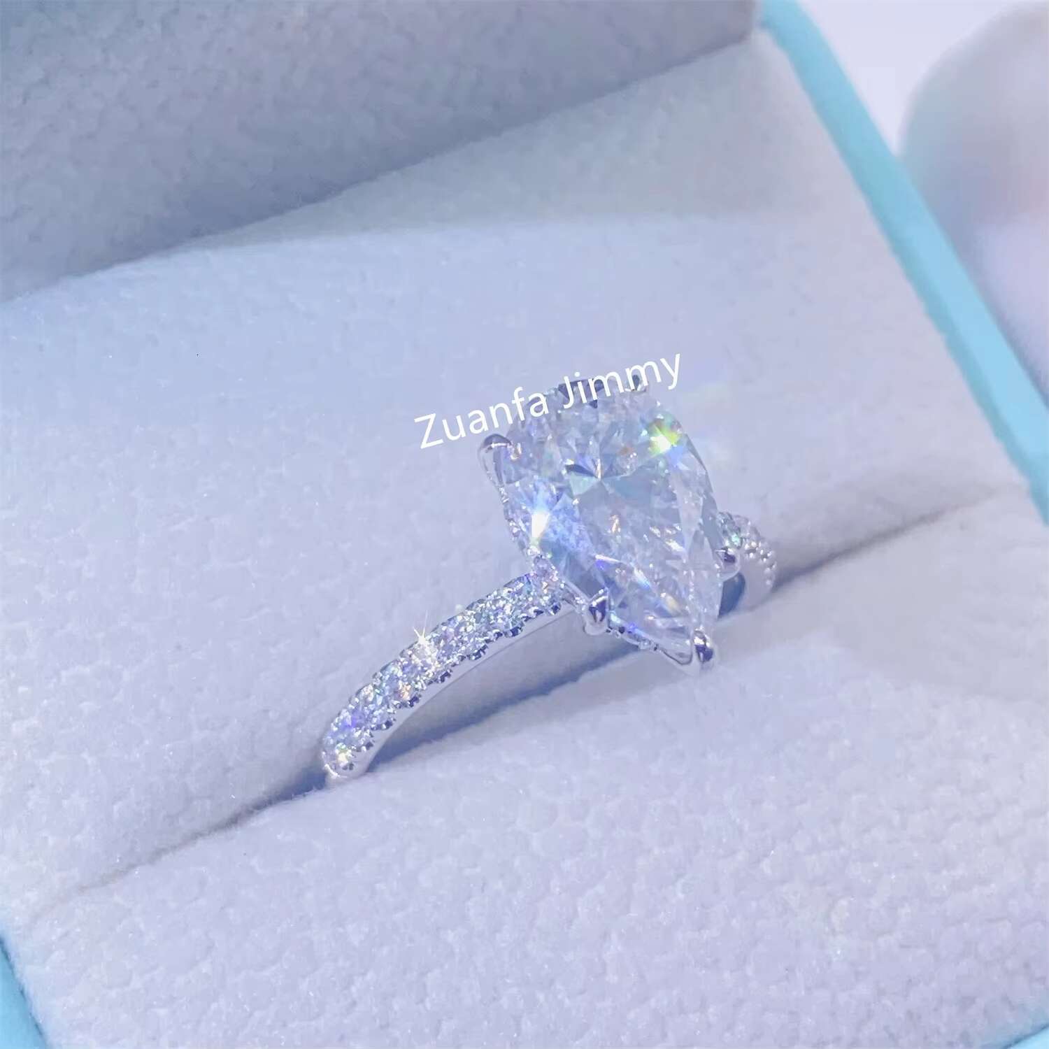 Pass Diamond Tester Luxury 3CT Pear Diamond 925 9k 10k 14k Solid White Gold Moissanite Engagement Ring Wedding Bridal Jewelry