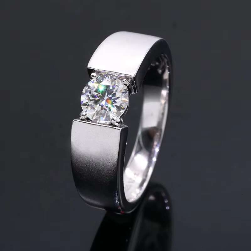Classic 1ct Moissanite Man Ring 6.5mm Round Brilliant Cut White D VVS Moissanite Diamond Ring Hight Quality Men Silver Ring