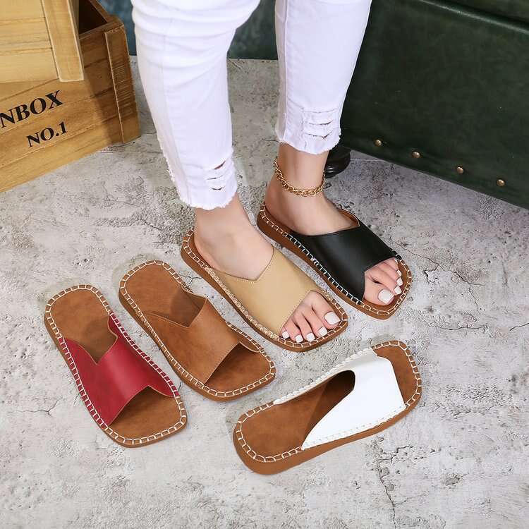 Plus Size Versatile Open-Toe TPR Slippers 2025 Summer New Flat Wedge Women's Sandals
