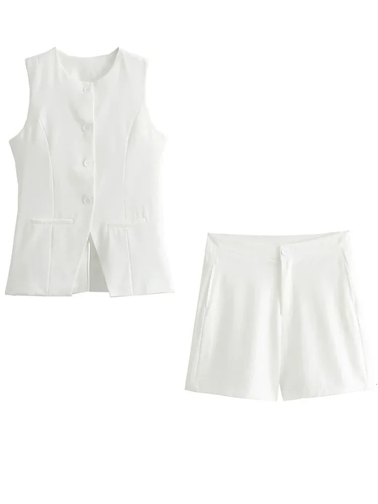 Casual Women 2-piece Vest and Shorts Set Fashion Sleeveless Single Breasted Vest Short Topzippered Placket Slim Fit Shorts Set 250625