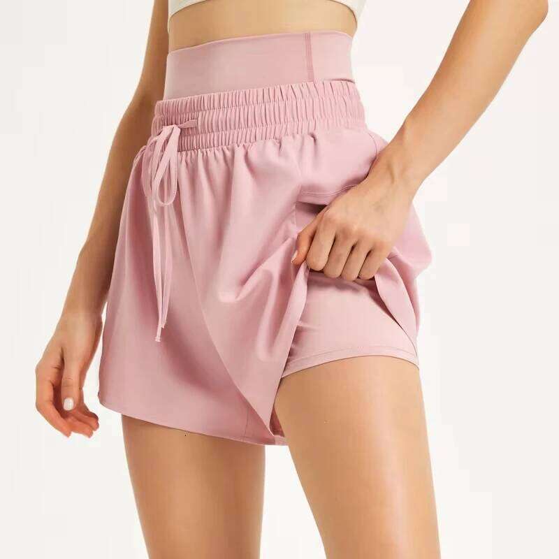 Women Lightweight Breathable Fiess Running 2 In 1 Woven Quick Dry Gym Female Drawstring High Waist Yoga Shorts