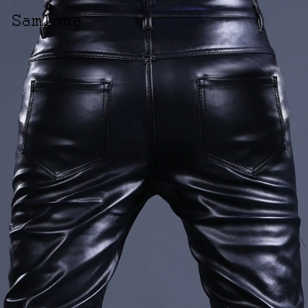 Sexy Zipper Pu Leather Pants Men Streetwear 2025 European Style Fashion Rivets Party Trouser Black Faux pants 250614