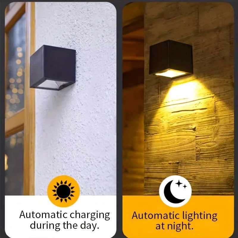 Outdoor Solar Wall Light 2 Lighting Modes Warm White/RGB Square Modern Solar Lights for House Porch Garden Patio Fence Decor XJ250624