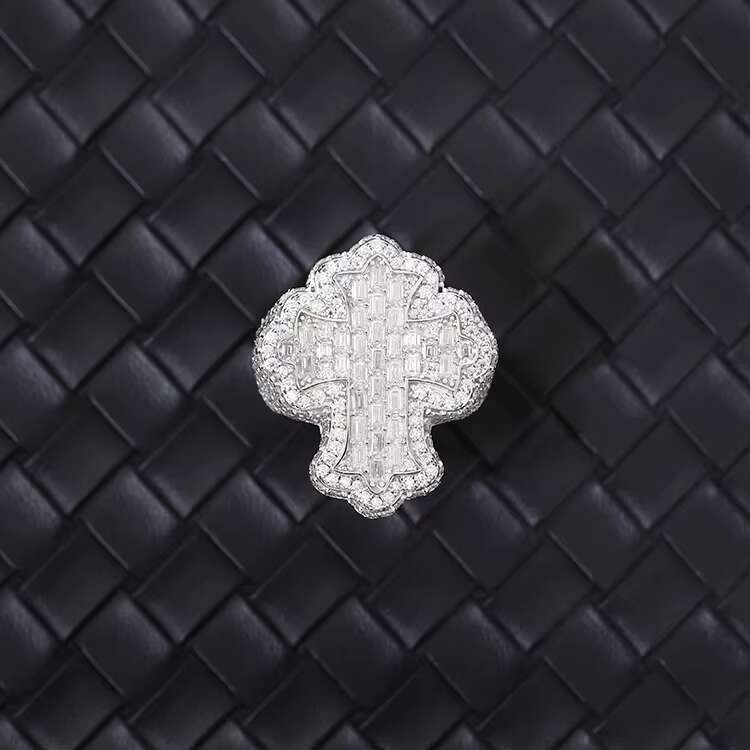 Full Ice Out Moissanite Ring 925 Sterling Silver Gold Plated Baguette Moissanite Cross Ring Hip Hop Men Women Cuban Ring