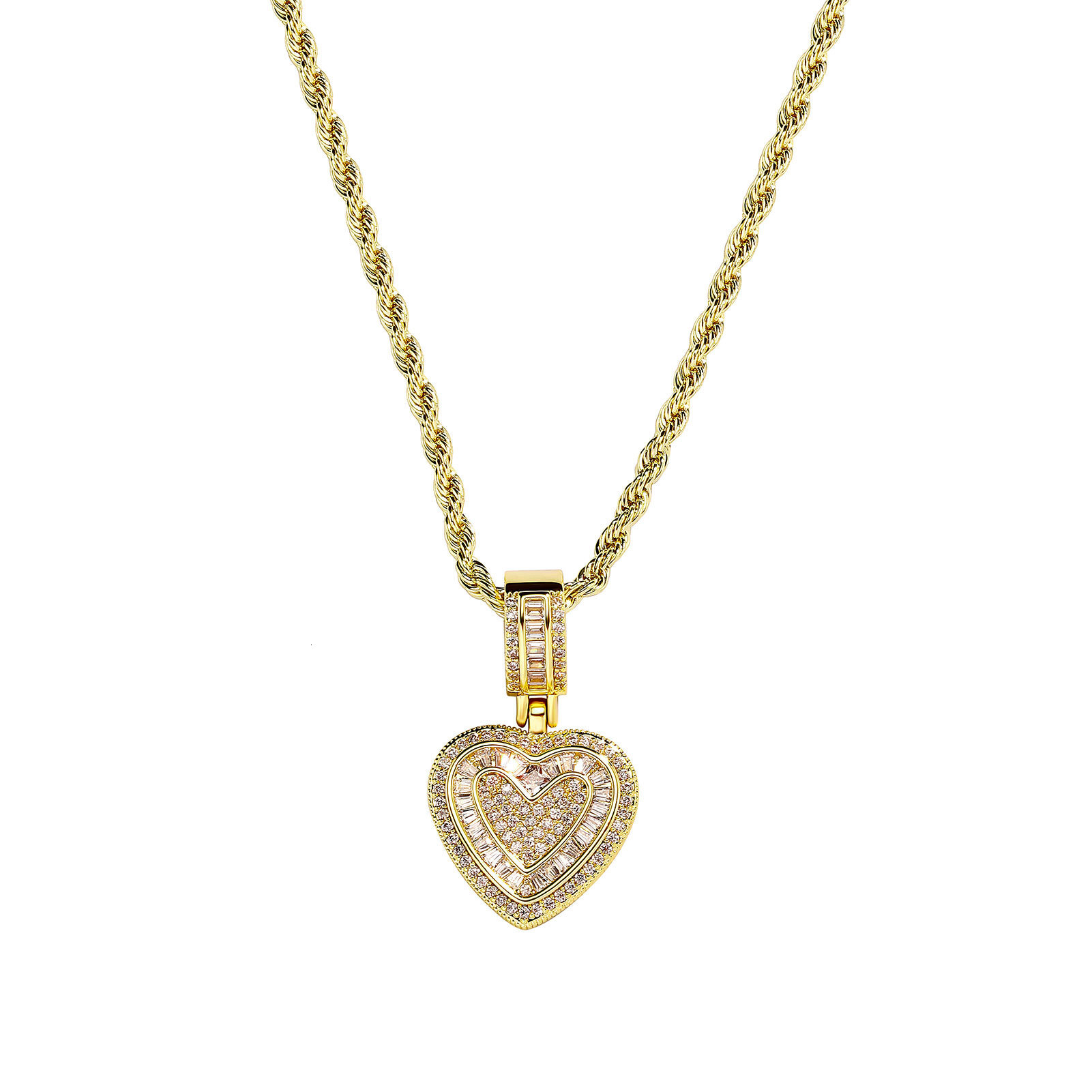 New In 14k Gold Plated Heart-shaped Pendant Necklace For Women Cubic Zirconia Collarbone Chain Metal Hip Hop Accessories Sweater Chain Womens Accessor