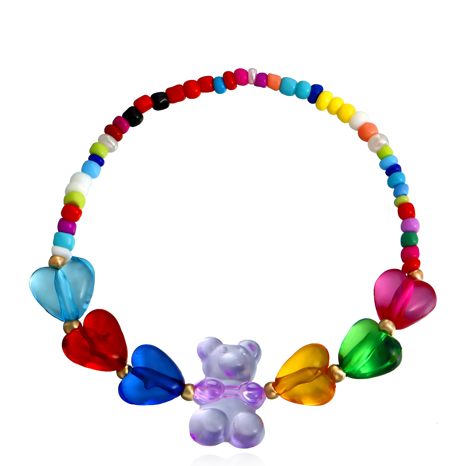 Accessories Bohemian Mixed Color Seed Beads Rainbow Heart Bear Necklace Bracelet Set Cartoon Women Jewelry for Women