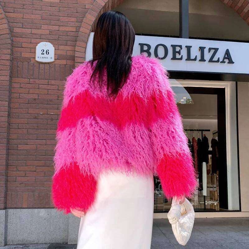Faux Fur Coats Women Lamb Wool Short Coat Thick Warm Y2k Streetwear Elegant Pink Jackets Open Jacket