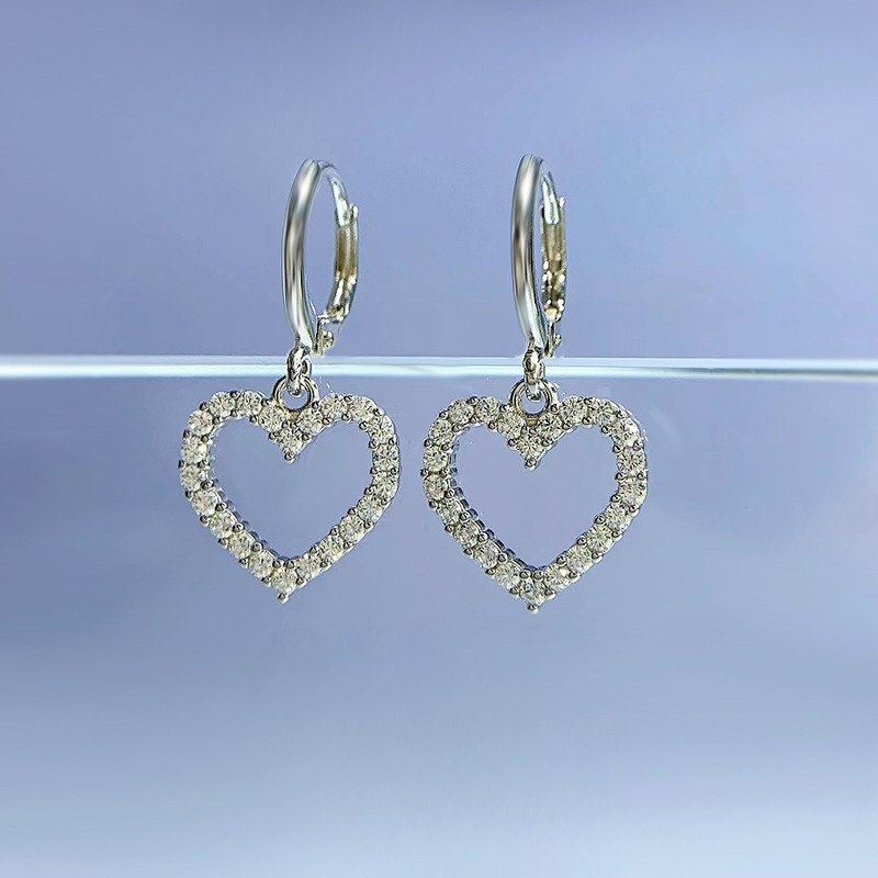 Choucong Ins Top Sell Sweet Cut Dangle Earrings Luxury Jewelry Pure 100% S925 Sterling Silver Pave White Moissanite Diamond Party Women Lover Heart Cl