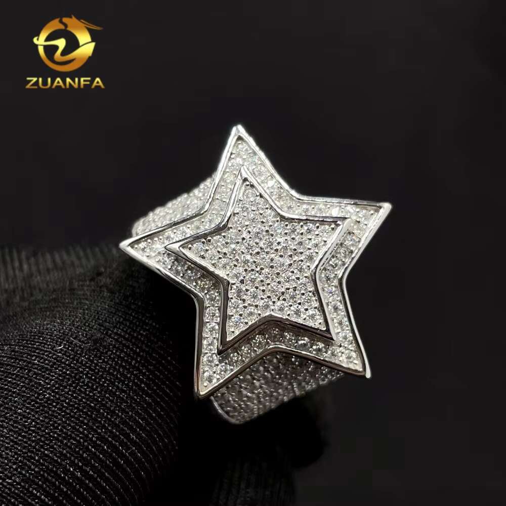 New Stocks Pass Diamond Tester 925 Silver Fine Jewelry Hip Hop Diamond Moissanite Rings Iced Out Star Men Ring