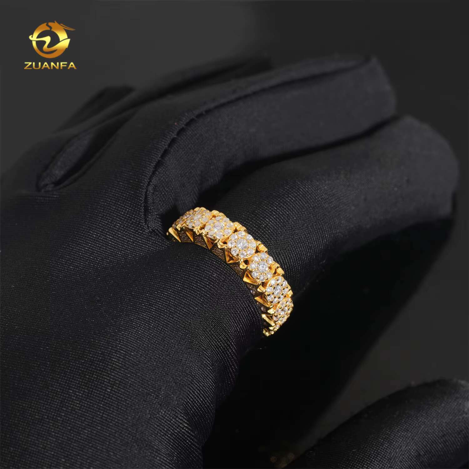 Hot Sale Cluster Design Moissanite Hip Hop Ring Sterling Silver 925 Gold Plated Moissanite Mens Ring Pass Diamond Test