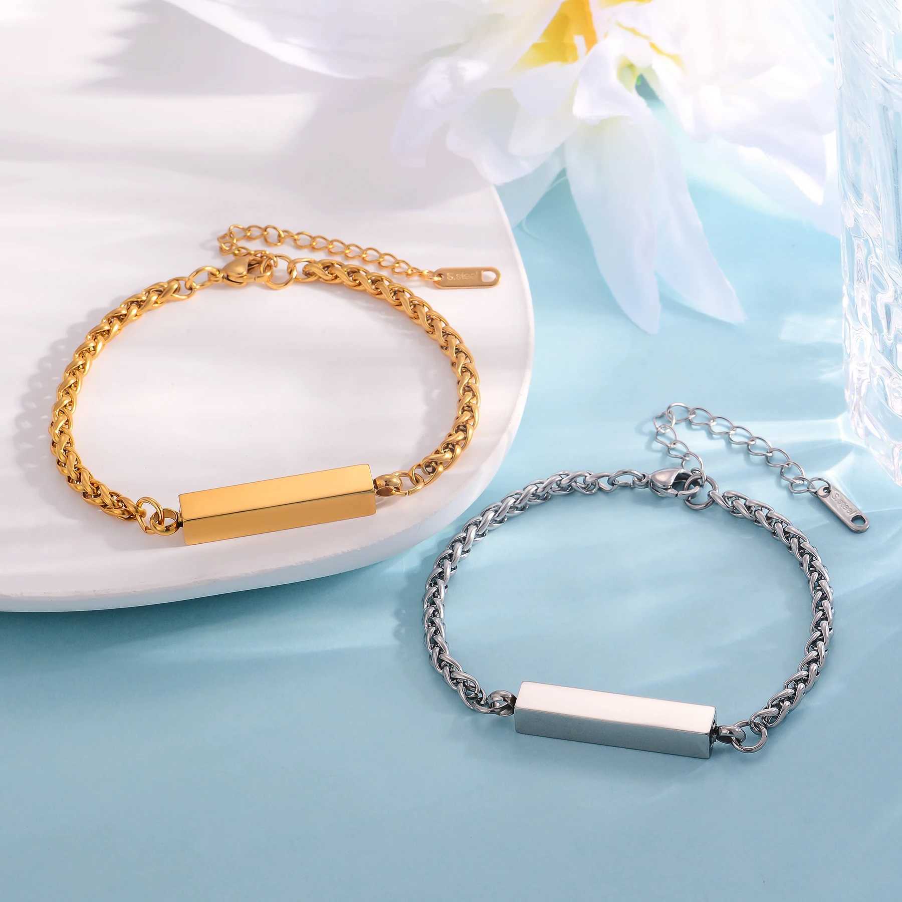 Custom Square Bar Chain Bracelet for Ashes Stainless Steel Cremation Keepsake Memorial Urn Pendant Bracelet for Ashes Holder X250625