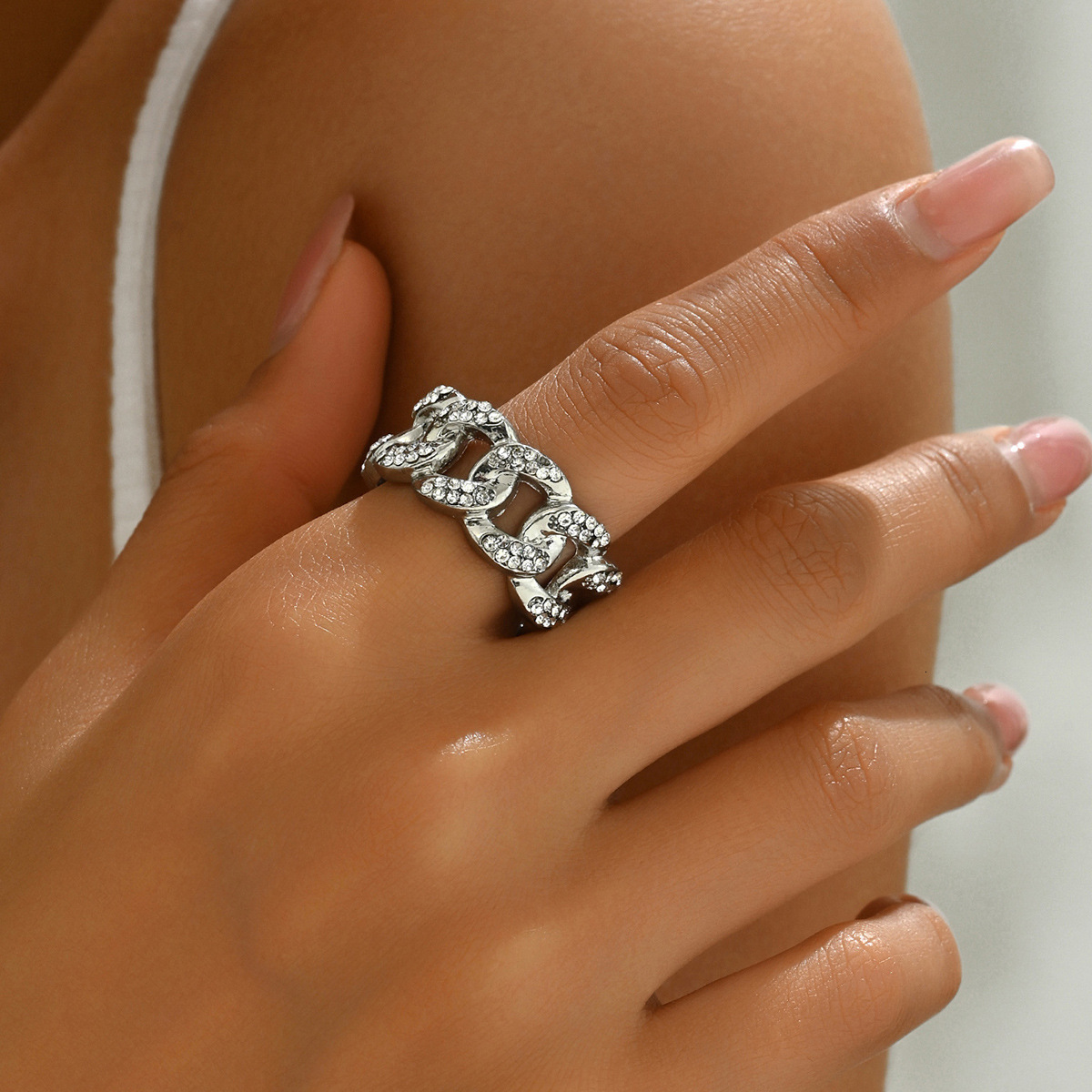 New Korean And Japanese Style Simple Band For Women Cross Inlaid Design Index Finger Ring