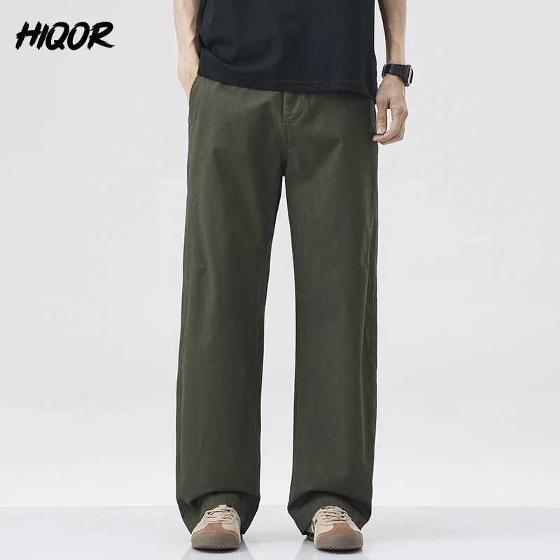 HIQOR American Casual Straight Pants Spring Mens Pants Summer Y2k Cargo Pants Baggy Man Armygreen Harajuku Jogging Trousers Man X250625