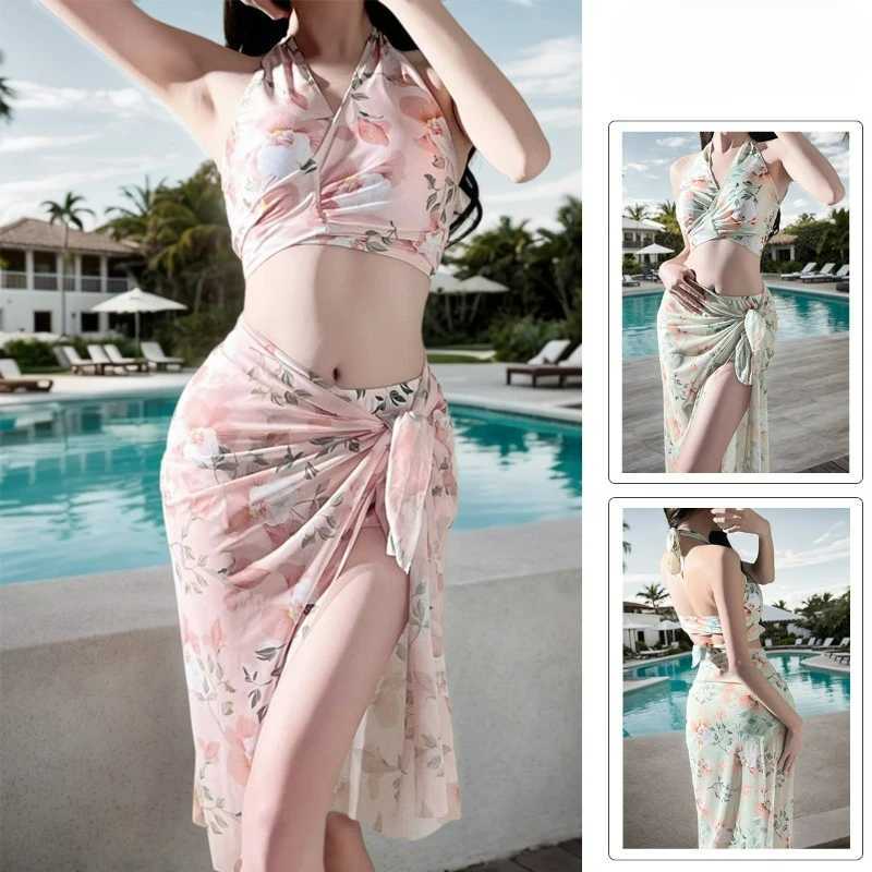 Swimming Bathing Suit Women Bikini Three-piece Suit Spend Ones Holidays Korean Version Lace Sexy PrintingXJ250624