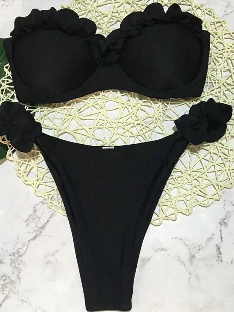 Sexy Leopard Strapless Bikini Set 2 Piece Women Split Swimsuit High Waist Beach Style Bikini 2025 New Summer Swimwear Bikini XJ250624