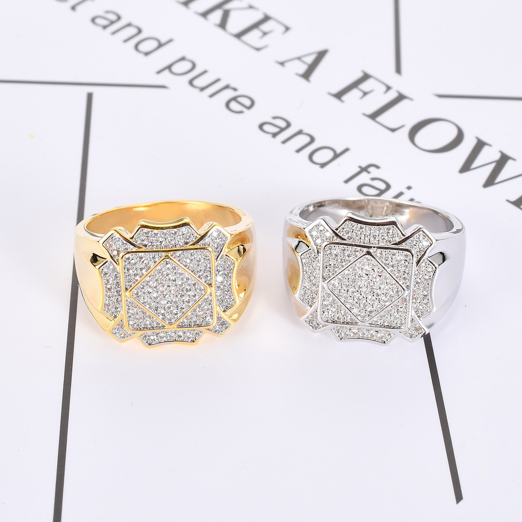Hip Hop VVS High End Moissanite Geometric Ring Diamond Studded Fashion Accessory gold filled jewelry Passes the diamond tester