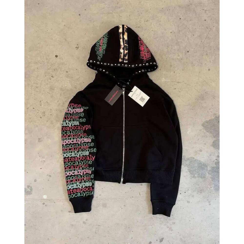 Y2K Trendy Haruku Hip Hop Fashion Leopard Print Oversized Zipper Men Women Loose Casual Hoodie Jacket Streetwear