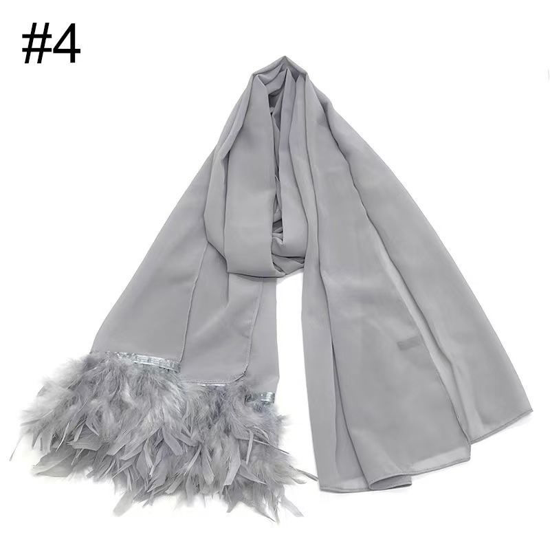 T1067 New Pearl Chiffon Feather Turban Indonesian Hui Scarf Wool Scarf